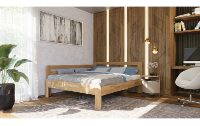 Manželská postel EKONOMY LEVANDULE, zábrana levá 140x200, buk cink