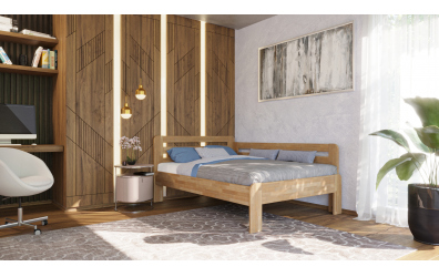 Manželská postel EKONOMY LEVANDULE, zábrana pravá 140x200, buk cink