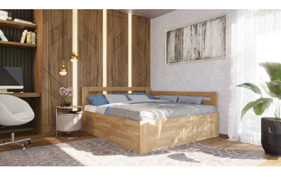 Manželská postel EKONOMY FREZIE BOX, zábrana pravá 160x200, buk cink
