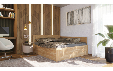 Manželská postel EKONOMY GERBERA BOX, zábrana pravá 160x200, buk cink