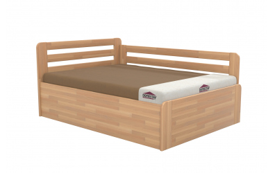 Manželská postel EKONOMY LEVANDULE BOX, zábrana pravá 140x200, buk cink
