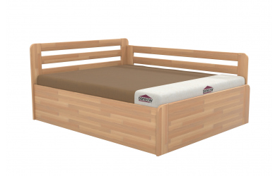 Manželská postel EKONOMY LEVANDULE BOX, zábrana pravá 160x200, buk cink