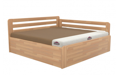 Manželská postel EKONOMY LEVANDULE BOX, zábrana pravá 200x200, buk cink