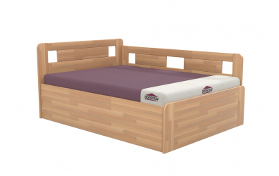 Manželská postel EKONOMY LILIE BOX,  zábrana pravá 140x200,  buk cink