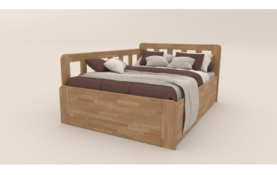 Manželská postel EKONOMY SLUNEČNICE BOX, zábrana levá 140x200, buk cink