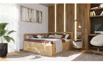Manželská postel EKONOMY SLUNEČNICE BOX, zábrana levá 180x200, buk cink