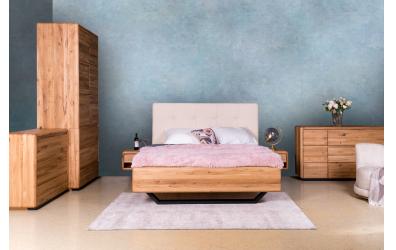 Manželská postel ARIA čelo čalouněné, kovová podnož, 180 cm, dub nature