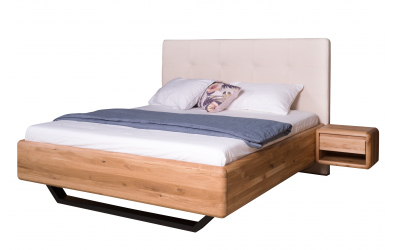 Manželská postel ARIA čelo čalouněné, kovová podnož, 180 cm, dub nature