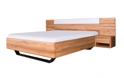 Manželská postel ARIA čelo rovné rozšířené s čalouněním, kovová podnož, 180 cm, dub nature