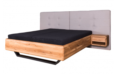 Manželská postel ARIA čelo čalouněné rozšířené, kovová podnož, 180 cm, dub nature