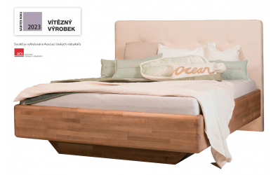 Manželská postel ARIA čelo čalouněné, úložný prostor, 180 cm, buk cink