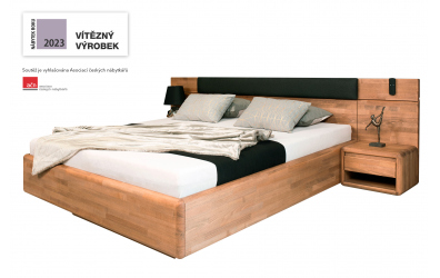 Manželská postel ARIA čelo nízké s čalouněním, úložný prostor, 180 cm, buk cink