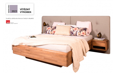 Manželská postel ARIA čelo čalouněné rozšířené, úložný prostor, 180 cm, buk cink