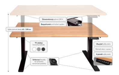 Elektrický rostoucí stůl do dětského pokoje, 150 cm, šedý, buk cink