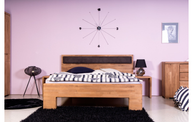 Manželská postel SOFIA čelo rovné s čalouněním, 160x200 cm, buk cink