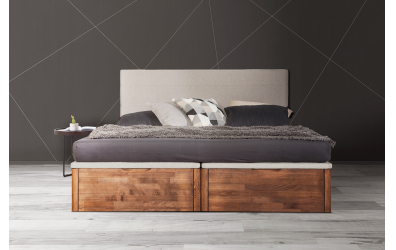 Manželská postel DREAMBOX s čalouněným čelem, čelní výklop 180x200 cm, buk cink